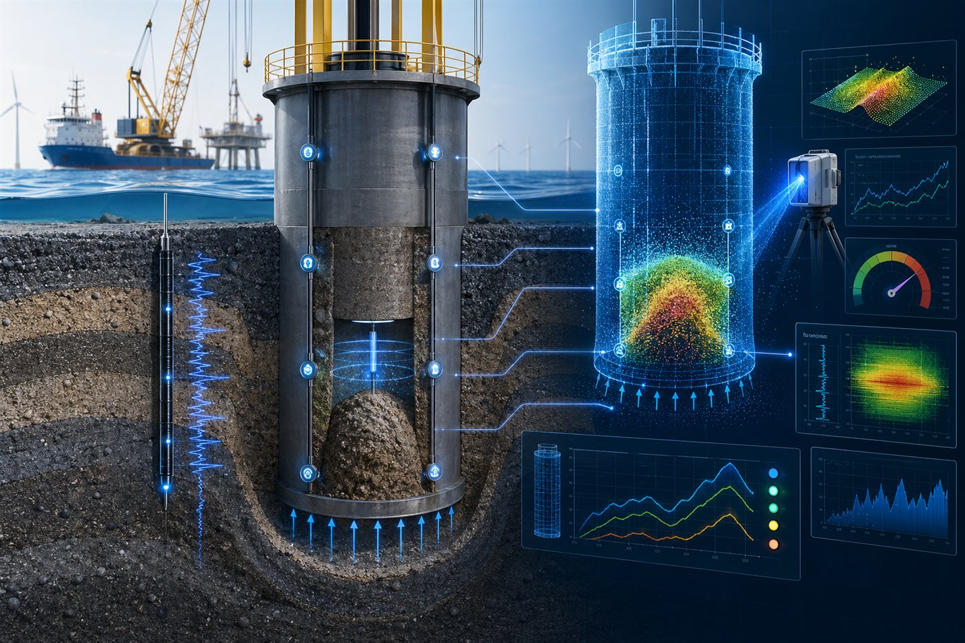 Digital twin monitoring of suction caisson installation with AI sensors for soil plug hazards